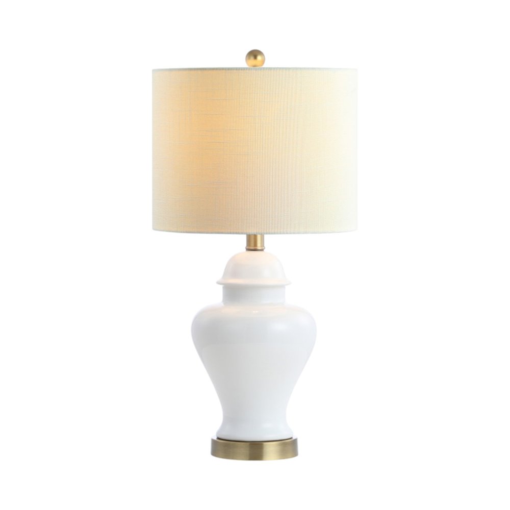 Set of Two 22" White And Gold Urn Bedside Lamps With Drum Shades — view 5