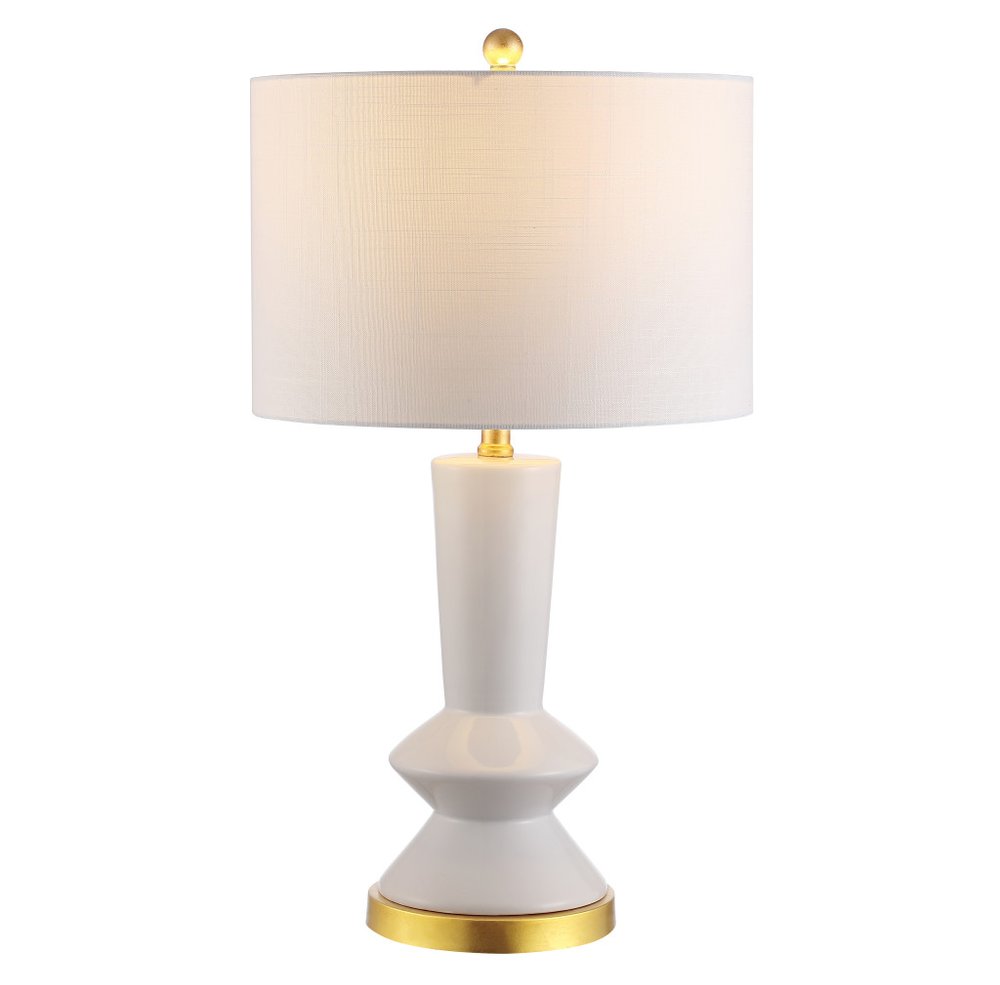 27" White And Gold Geometric Table Lamp With Drum Shade HomeRoots