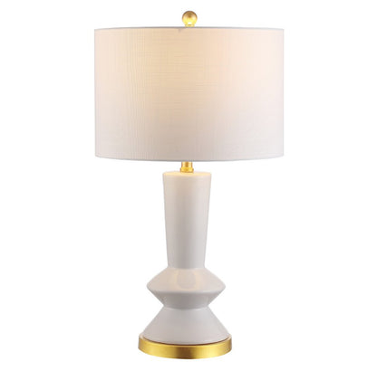 27" White And Gold Geometric Table Lamp With Drum Shade HomeRoots