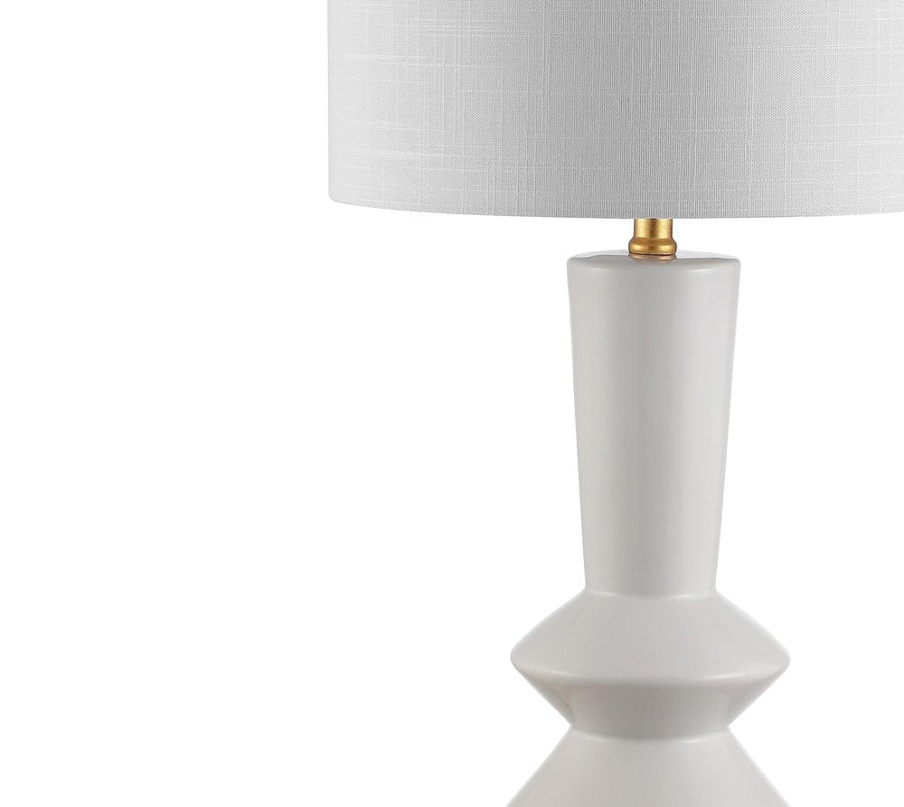27" White And Gold Geometric Table Lamp With Drum Shade HomeRoots