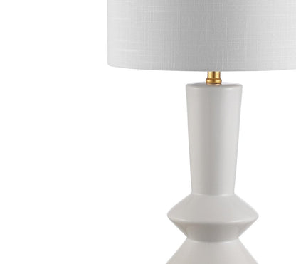 27" White And Gold Geometric Table Lamp With Drum Shade HomeRoots