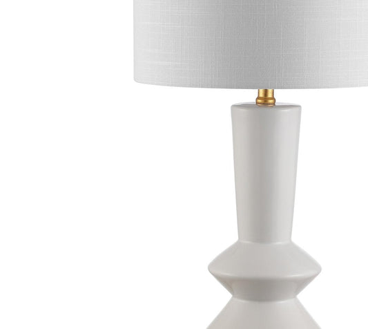 27" White And Gold Geometric Table Lamp With Drum Shade HomeRoots