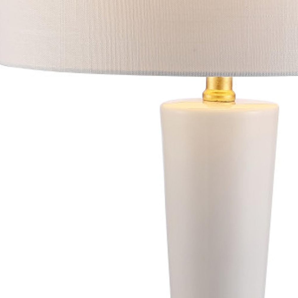 27" White And Gold Geometric Table Lamp With Drum Shade HomeRoots