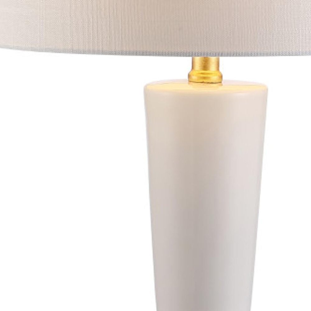 27" White And Gold Geometric Table Lamp With Drum Shade HomeRoots