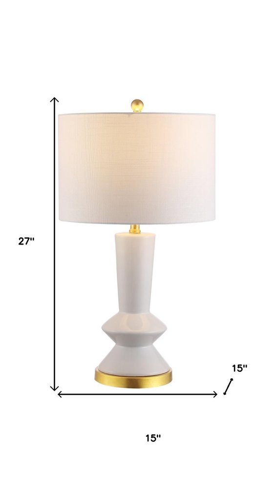 27" White And Gold Geometric Table Lamp With Drum Shade HomeRoots