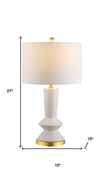 27" White And Gold Geometric Table Lamp With Drum Shade HomeRoots