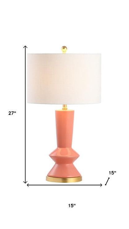 27" Gold Geometric Table Lamp With Drum Shade HomeRoots