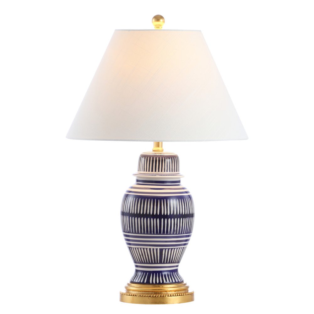 27" Navy Blue Gold And White Urn Table Lamp With Empire Shade HomeRoots