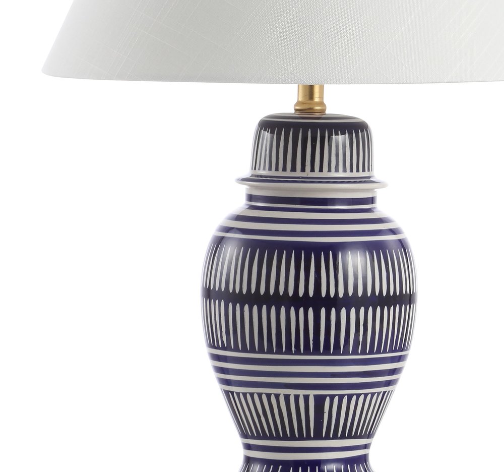 27" Navy Blue Gold And White Urn Table Lamp With Empire Shade HomeRoots