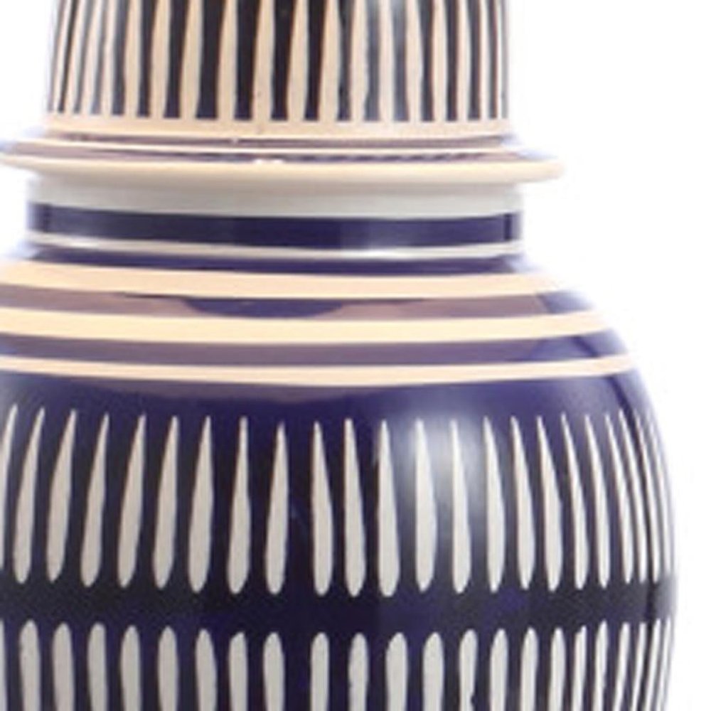 27" Navy Blue Gold And White Urn Table Lamp With Empire Shade HomeRoots