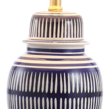 27" Navy Blue Gold And White Urn Table Lamp With Empire Shade HomeRoots