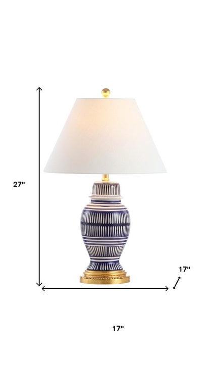 27" Navy Blue Gold And White Urn Table Lamp With Empire Shade HomeRoots