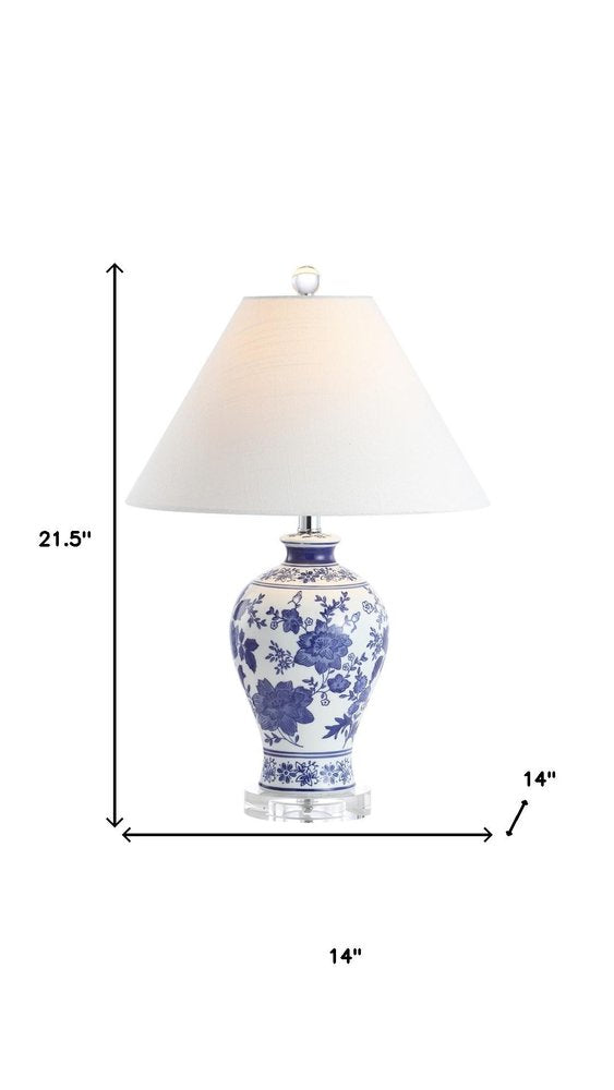 22" Navy Blue Gold And White Urn Table Lamp With Empire Shade HomeRoots