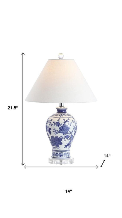 22" Navy Blue Gold And White Urn Table Lamp With Empire Shade HomeRoots