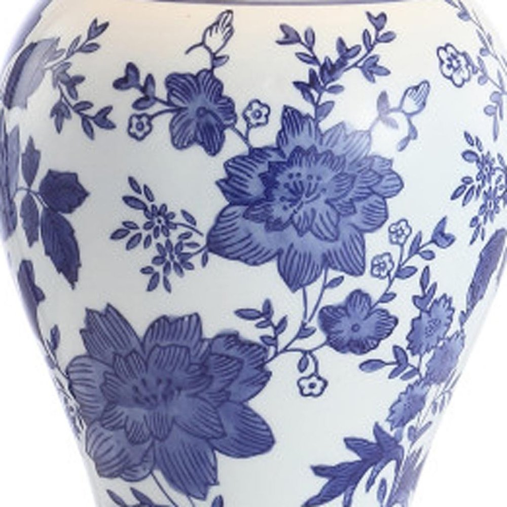22" Navy Blue Gold And White Urn Table Lamp With Empire Shade HomeRoots