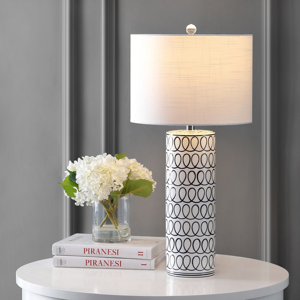 29" White Table Lamp LED With Drum Shade HomeRoots