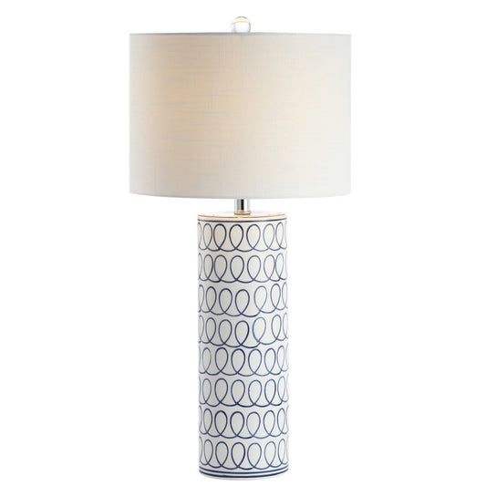 29" White Table Lamp With Drum Shade