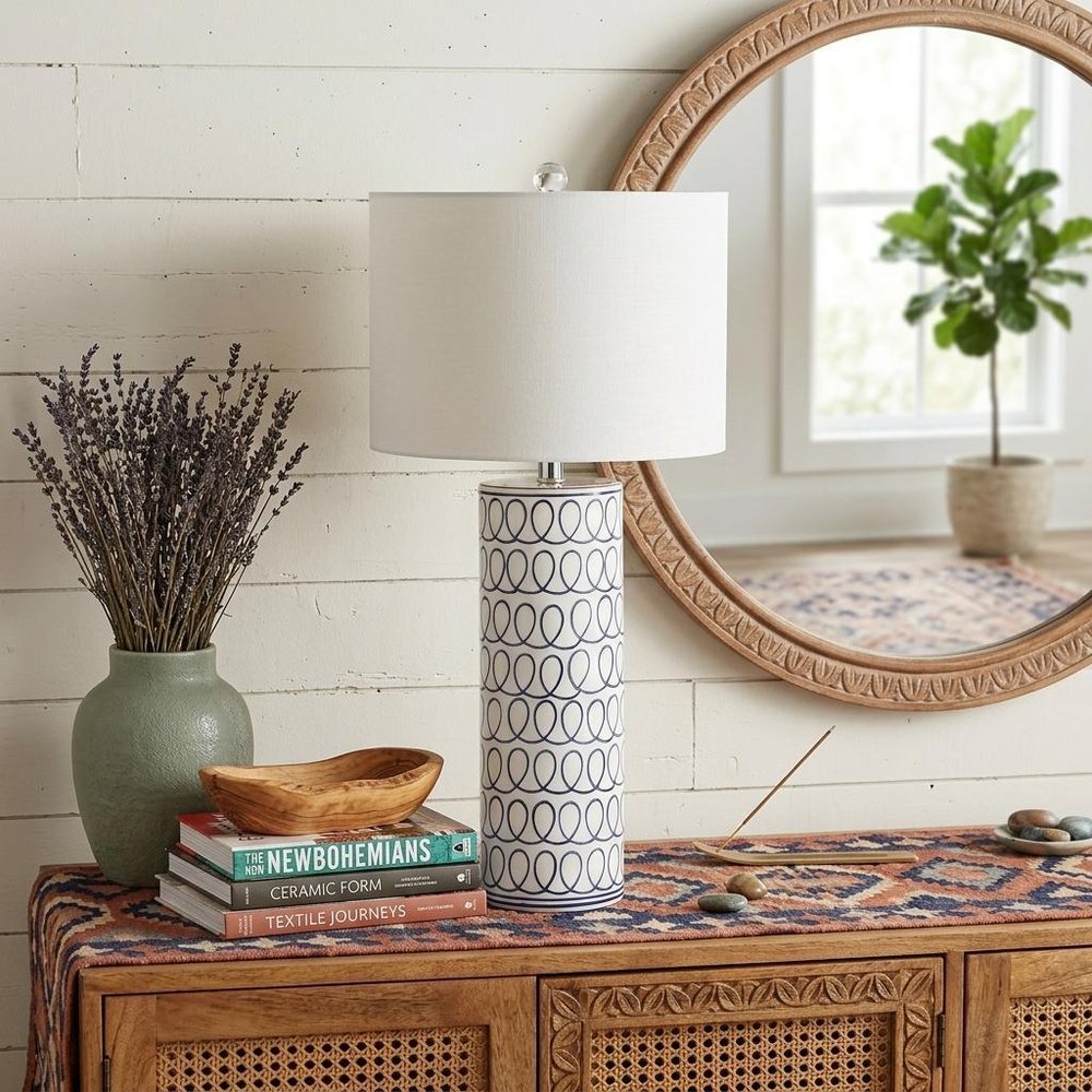 29" White Table Lamp With Drum Shade HomeRoots