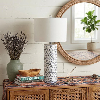 29" White Table Lamp With Drum Shade HomeRoots