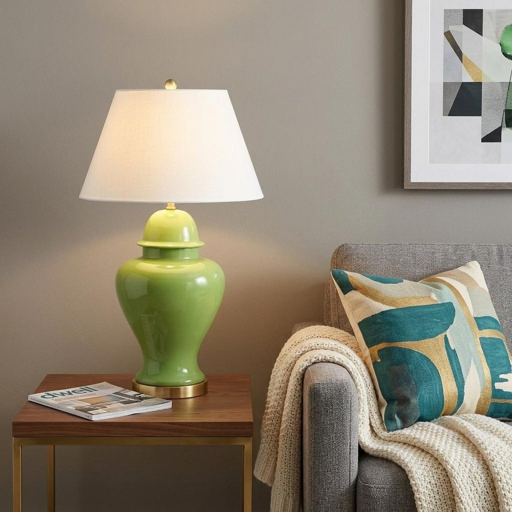 33" Green And Gold Urn Table Lamp With Empire Shade HomeRoots