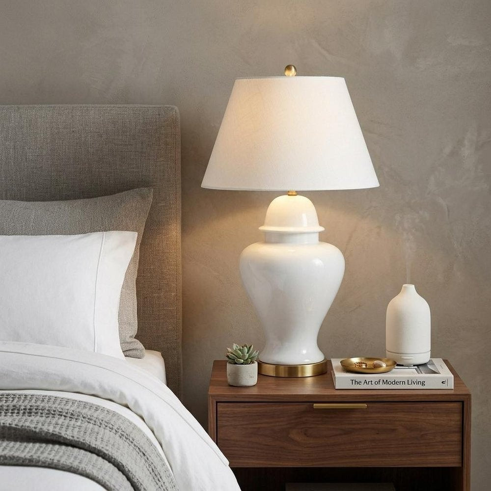 33" White And Gold Urn Table Lamp With Empire Shade HomeRoots