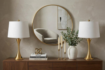 Set of Two 23" Clear Novelty Table Lamps With Empire Shades HomeRoots