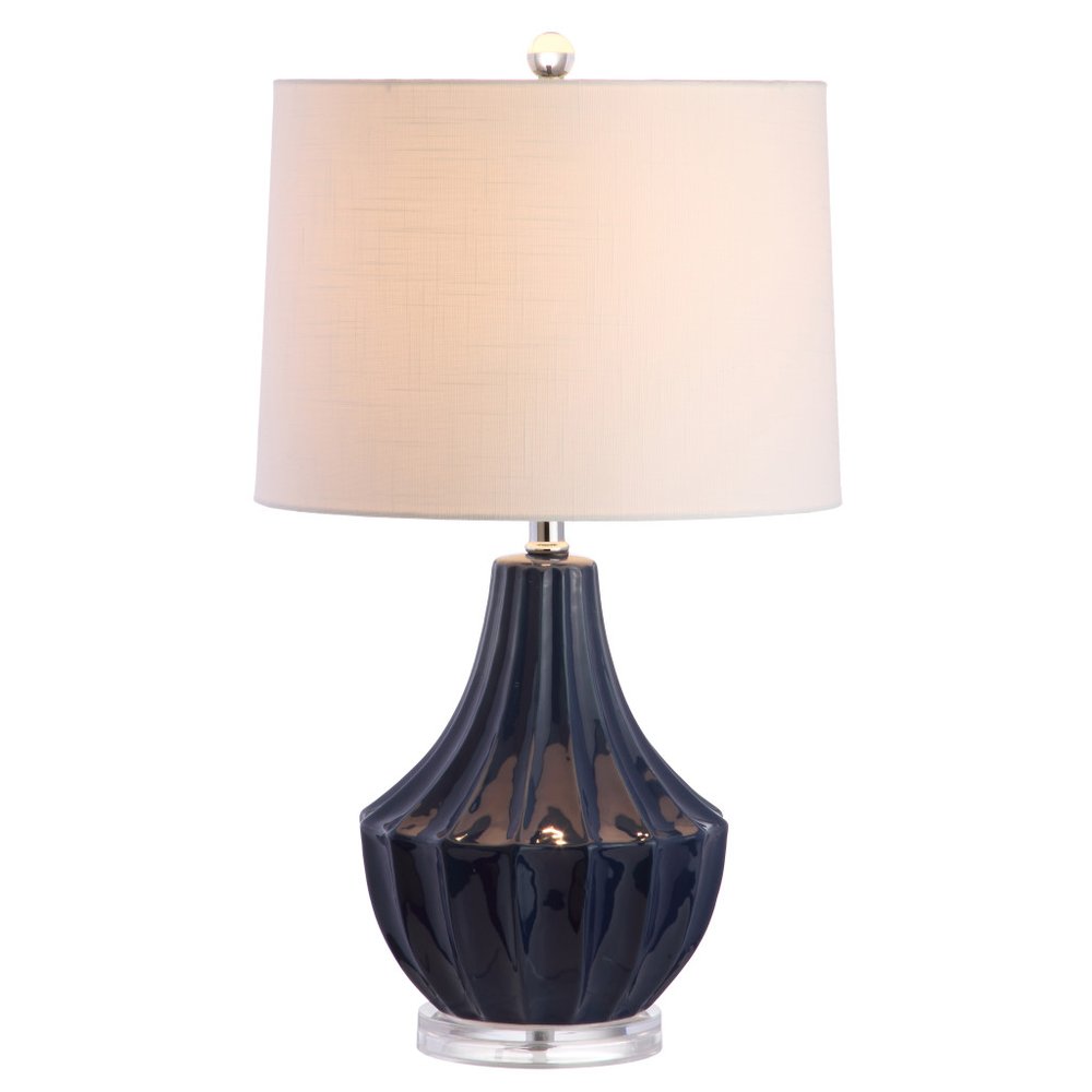 25" Navy Blue And Clear Novelty Table Lamp With Drum Shade HomeRoots