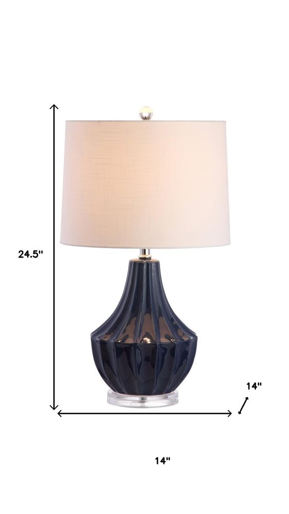 25" Navy Blue And Clear Novelty Table Lamp With Drum Shade HomeRoots