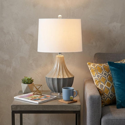 25" Gray And Clear Novelty Table Lamp With Drum Shade HomeRoots