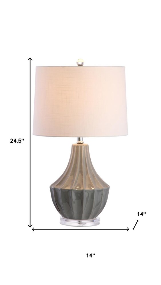 25" Gray And Clear Novelty Table Lamp With Drum Shade HomeRoots