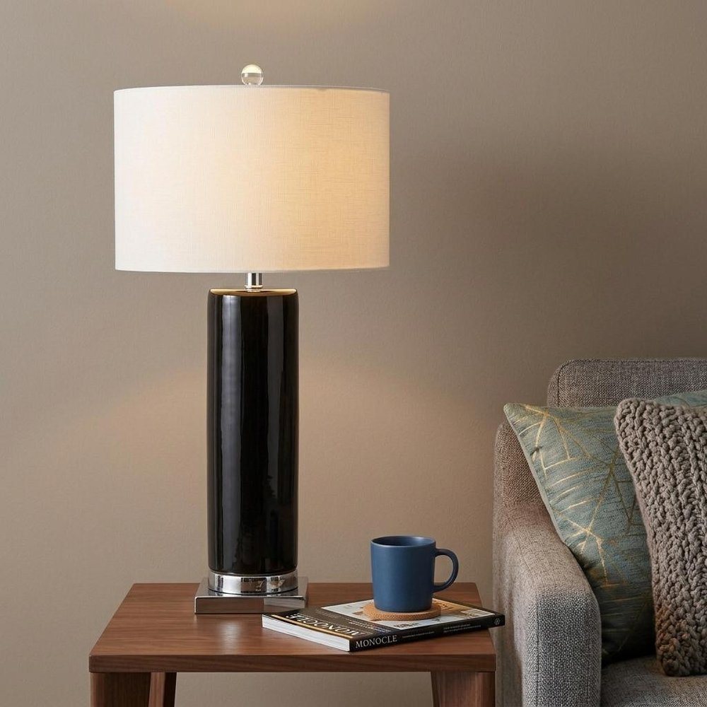 32" Silver Table Lamp With Drum Shade HomeRoots
