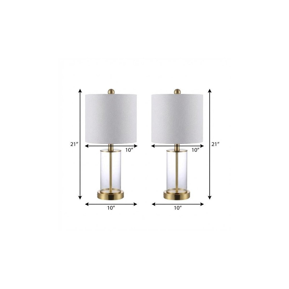 Set of Two 21" Gold USB Table Lamps With Drum Shades — view 6