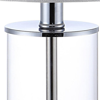 Set of Two 21" Silver USB Table Lamps With Drum Shades