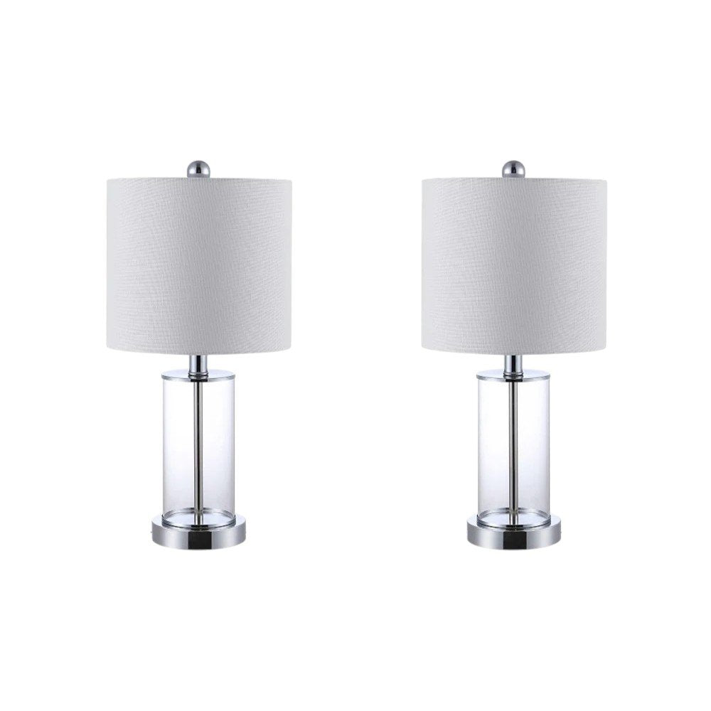 Set of Two 21" Silver USB Table Lamps With Drum Shades — view 6