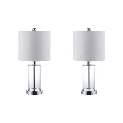 Set of Two 21" Silver USB Table Lamps With Drum Shades