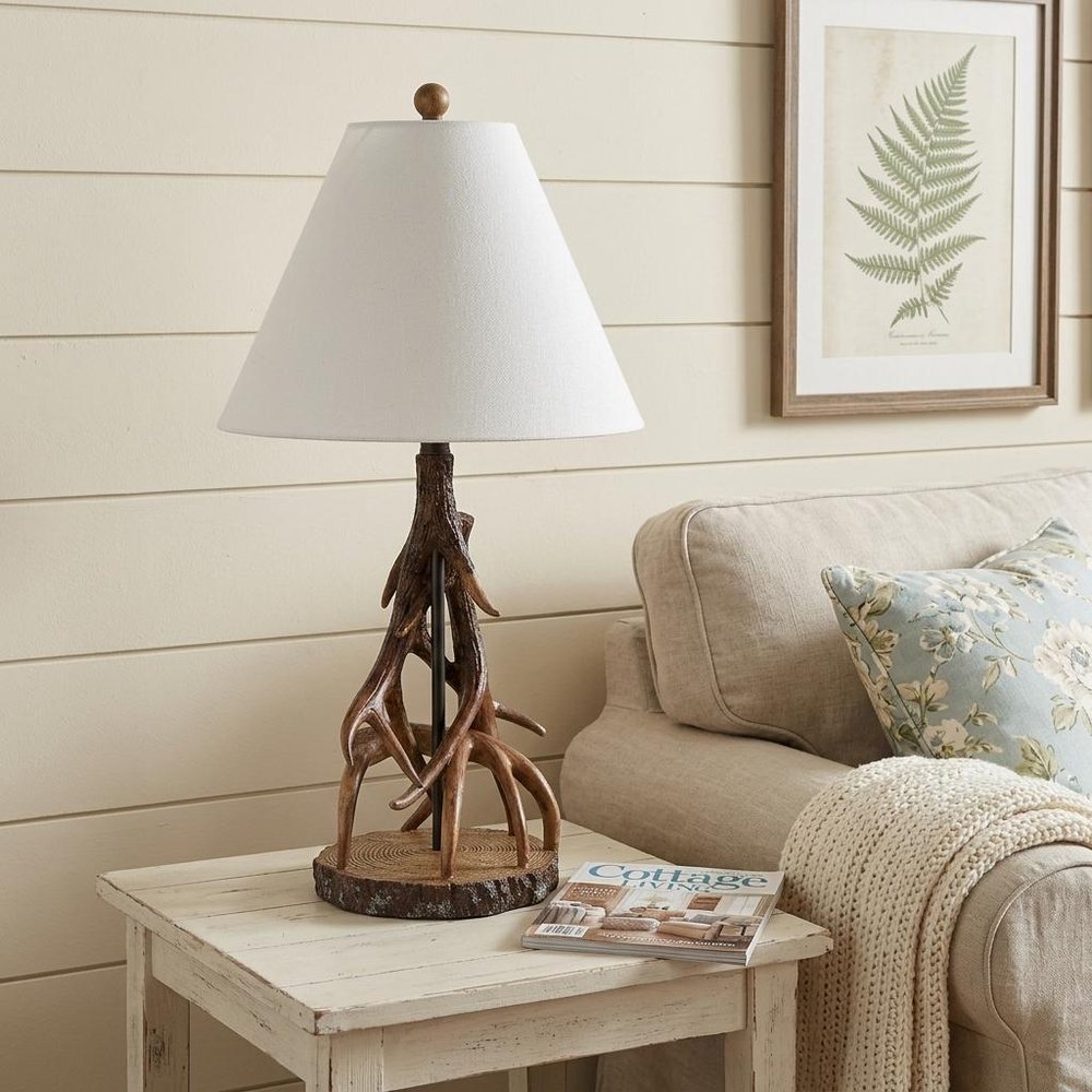 26" Dark Brown Antlers Table Lamp With Empire Shade — view 7