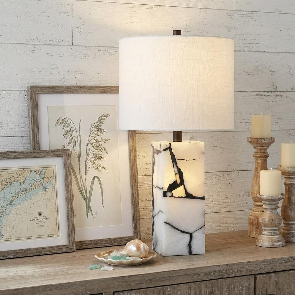 24" Black And White Table Lamp With Drum Shade — view 4