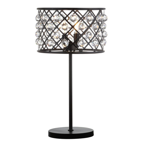 23" Antiqued Bronze Geometric Table Lamp With Drum Shade HomeRoots