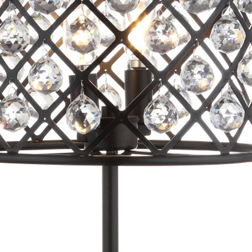 23" Antiqued Bronze Geometric Table Lamp With Drum Shade HomeRoots