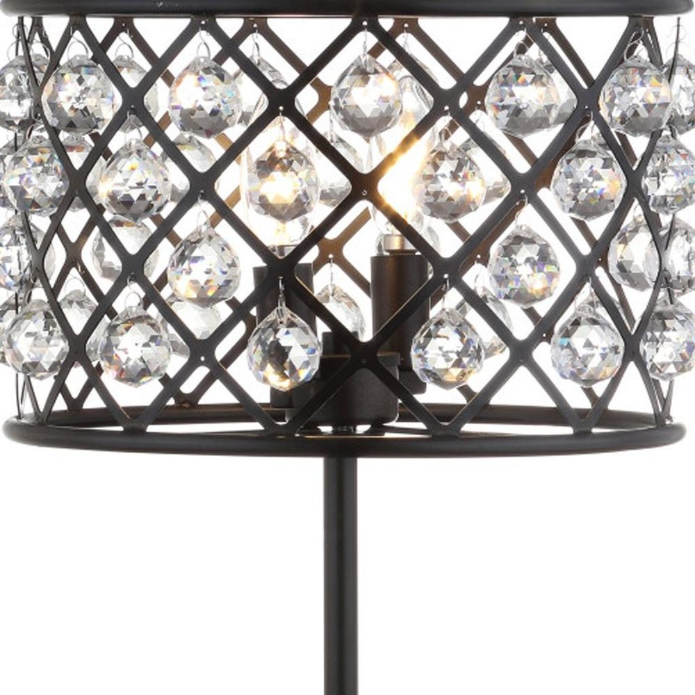 23" Antiqued Bronze Geometric Table Lamp With Drum Shade HomeRoots