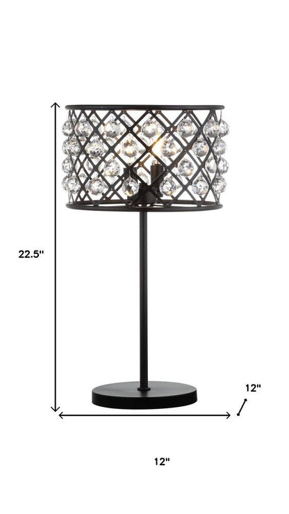23" Antiqued Bronze Geometric Table Lamp With Drum Shade HomeRoots