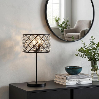 23" Antiqued Bronze Geometric Table Lamp With Drum Shade HomeRoots