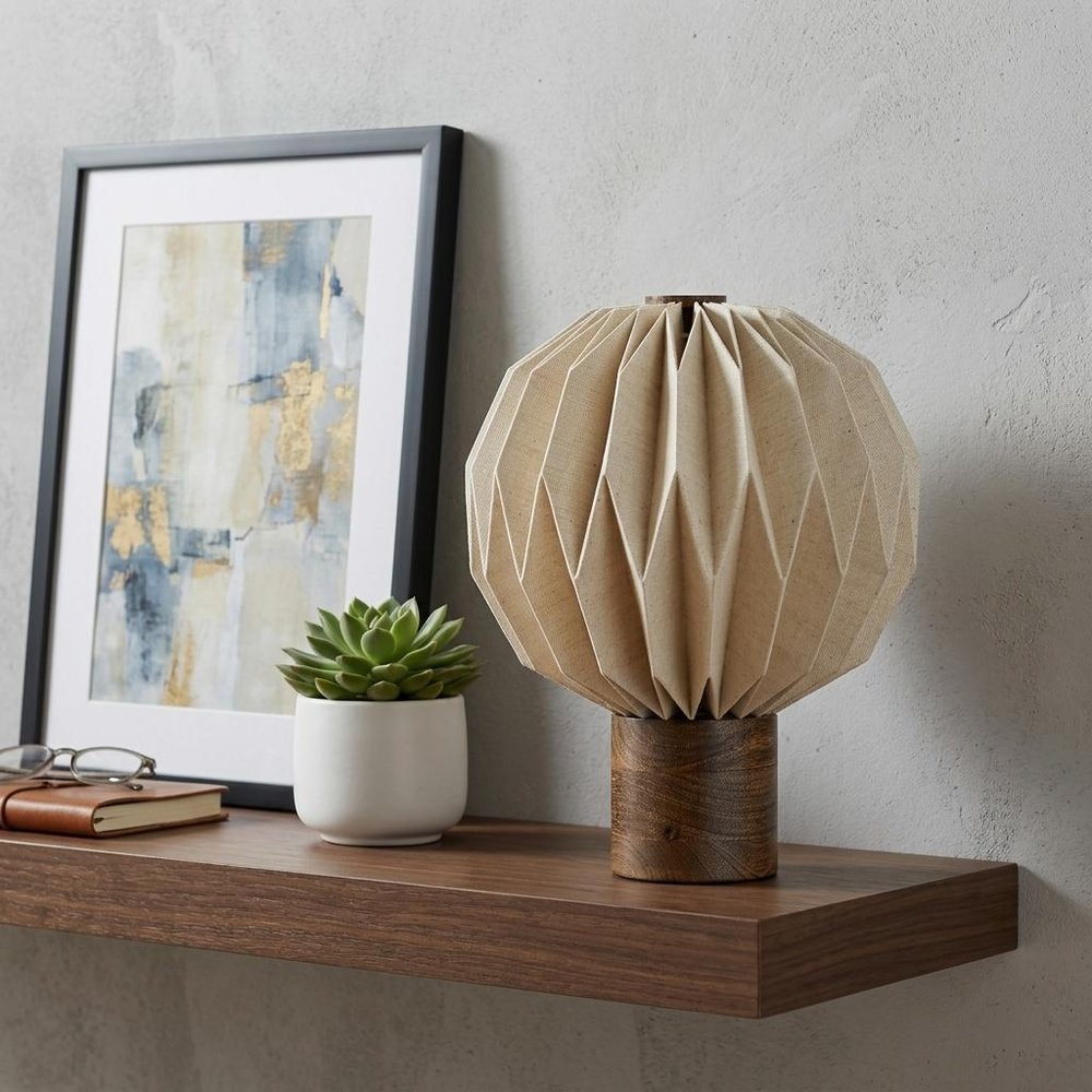 11" Natural Geometric Bedside Lamp With Globe Shade HomeRoots