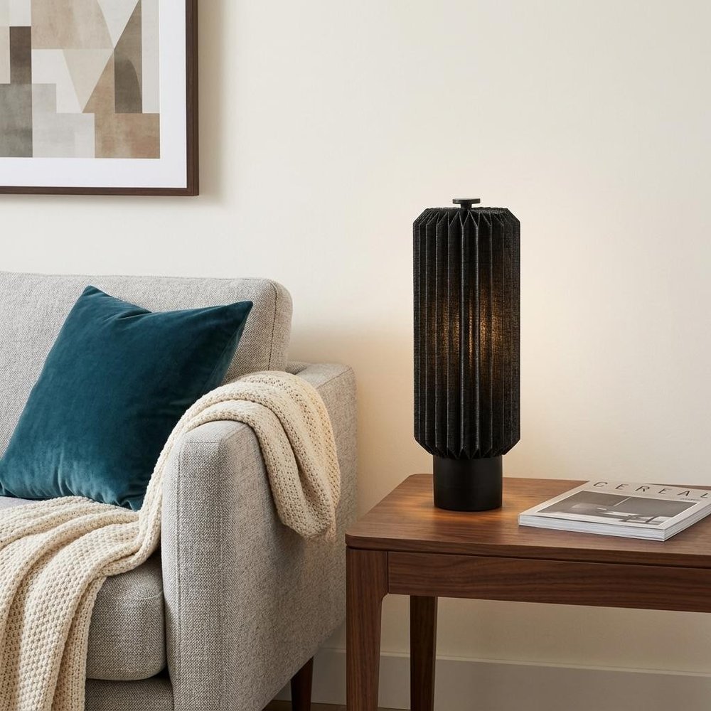 16" Black Geometric Table Lamp With Cylinder Shade HomeRoots