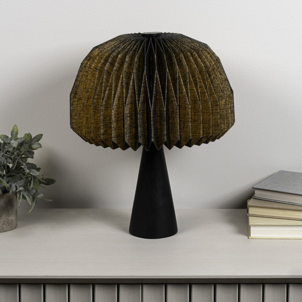 16" Black Ribbed Geometric Bedside Lamp With Dome Shade — view 1