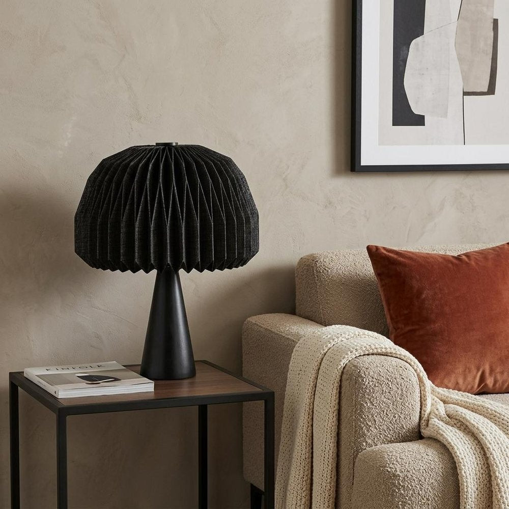 16" Black Ribbed Geometric Bedside Lamp With Dome Shade — view 6