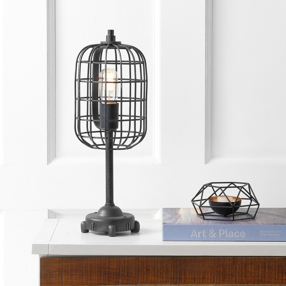 20" Black Geometric Novelty Table Lamp With Drum Shade HomeRoots