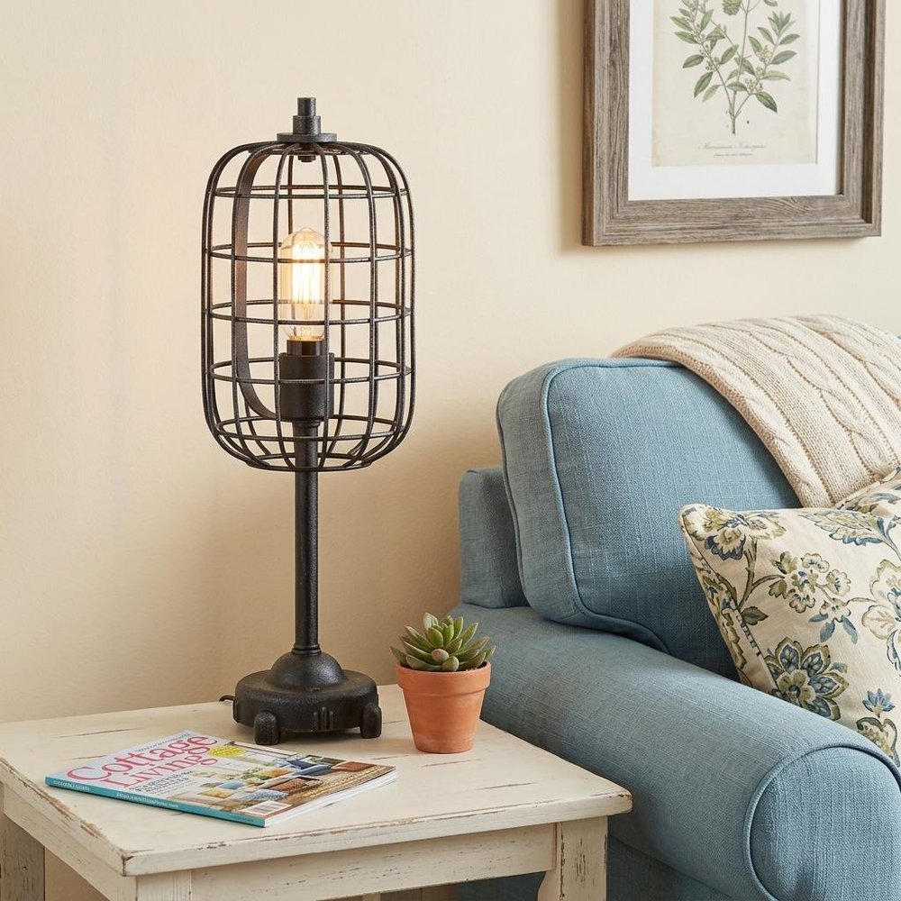 20" Black Geometric Novelty Table Lamp With Drum Shade HomeRoots