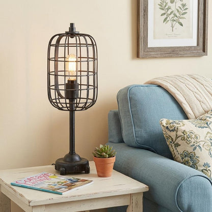 20" Black Geometric Novelty Table Lamp With Drum Shade HomeRoots