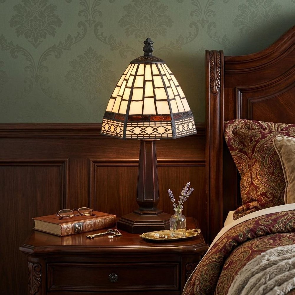 12" Brown Mosaic Tile Novelty Tiffany Lamp With Empire Shade — view 6